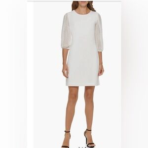 DKNY Swiss Dot Puff Sleeve Sheath Dress